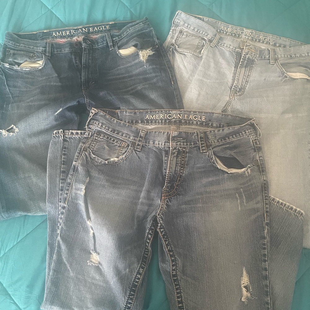American Eagle Outfitters Boot Cut Jeans - Dark Blue, Light Blue, Gray